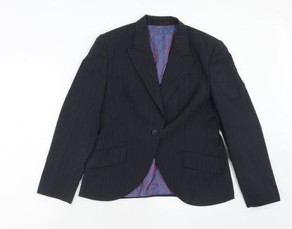 Waredrobe Womens Blue Striped Polyester Jacket Suit Jacket Size 12