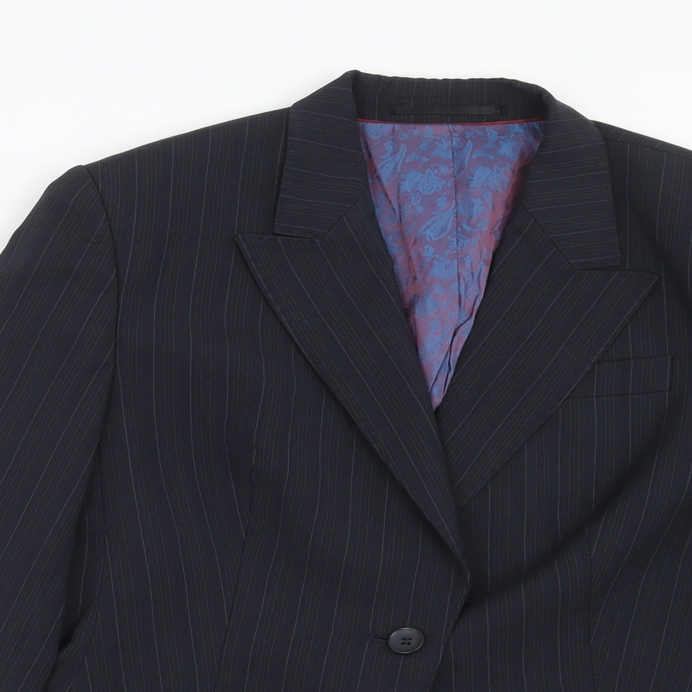 Waredrobe Womens Blue Striped Polyester Jacket Suit Jacket Size 12