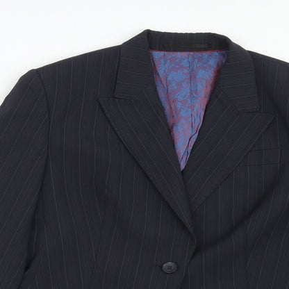 Waredrobe Womens Blue Striped Polyester Jacket Suit Jacket Size 12