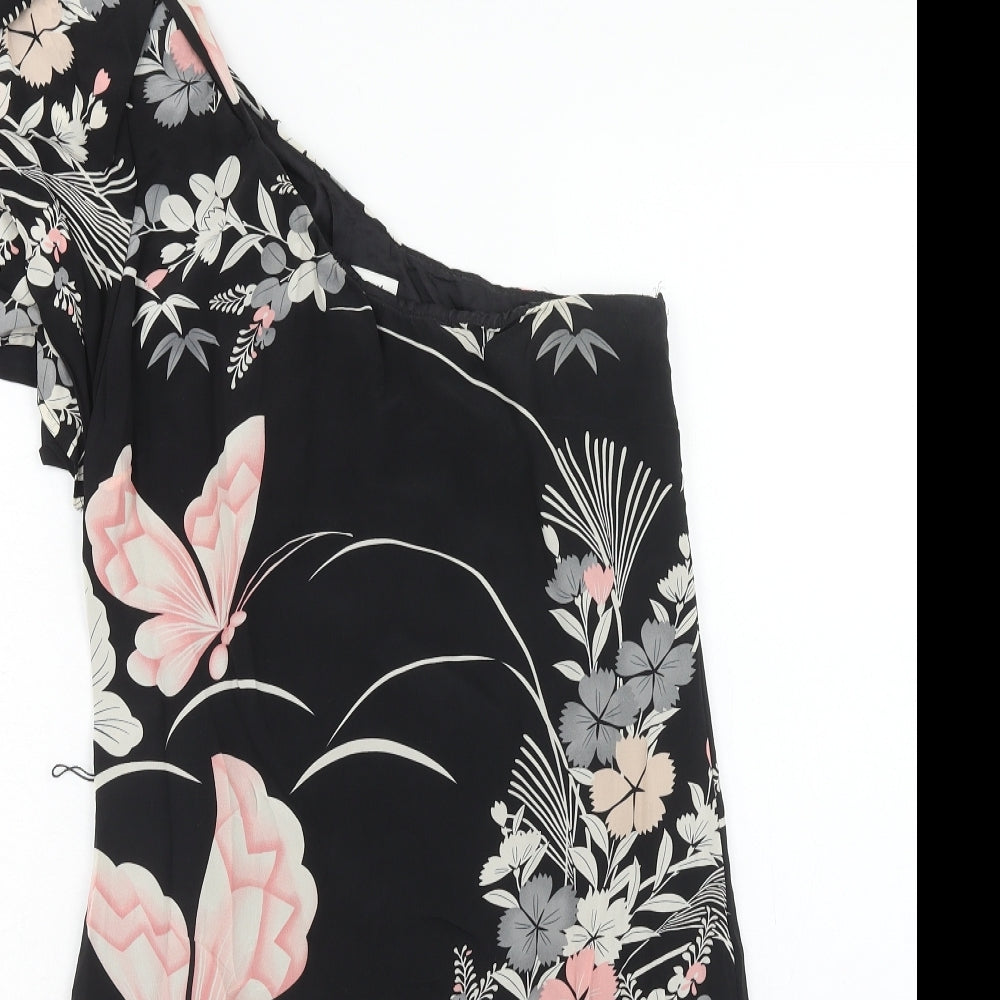Oasis Womens Black Floral Polyester A-Line Size 8 One Shoulder Zip