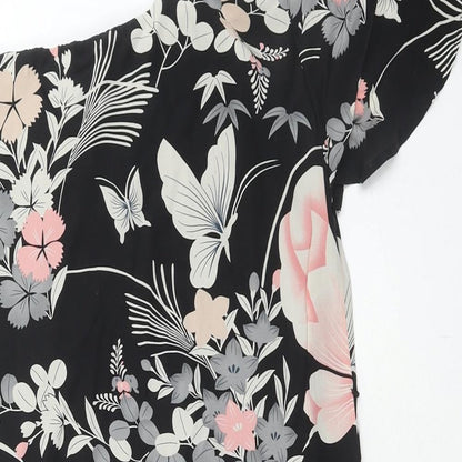 Oasis Womens Black Floral Polyester A-Line Size 8 One Shoulder Zip