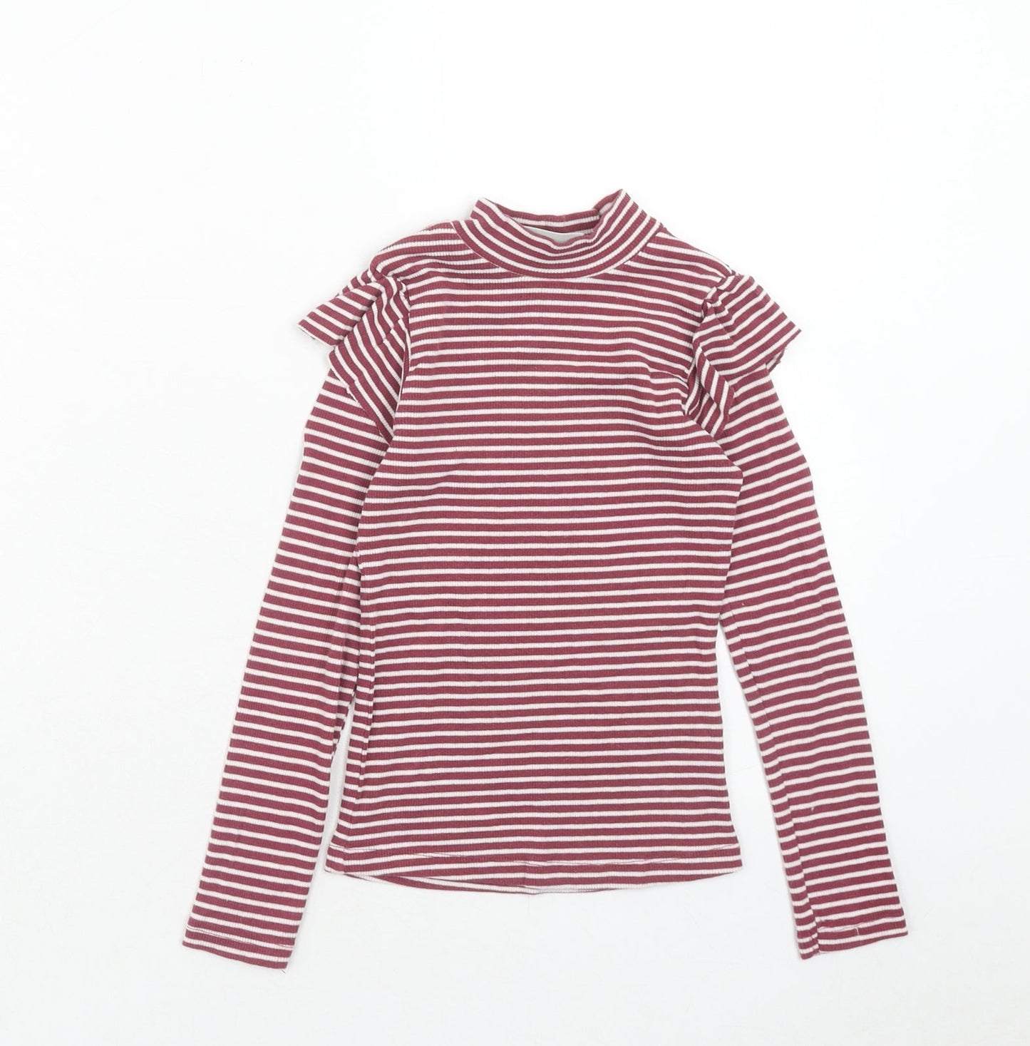Mataan Girls Pink Striped Cotton Basic T-Shirt Size 7 Years Mock Neck Pullover