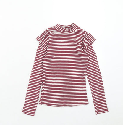 Mataan Girls Pink Striped Cotton Basic T-Shirt Size 7 Years Mock Neck Pullover