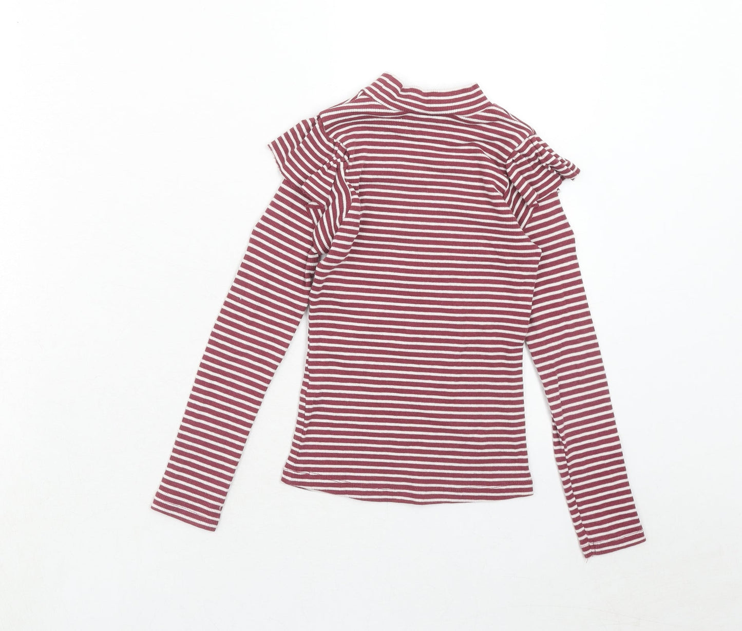 Mataan Girls Pink Striped Cotton Basic T-Shirt Size 7 Years Mock Neck Pullover