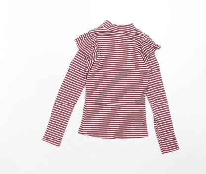 Mataan Girls Pink Striped Cotton Basic T-Shirt Size 7 Years Mock Neck Pullover