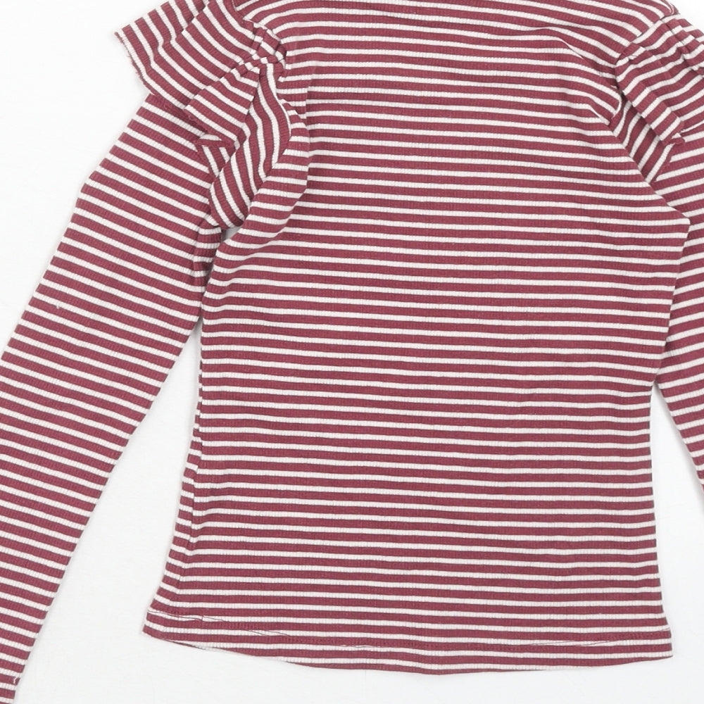 Mataan Girls Pink Striped Cotton Basic T-Shirt Size 7 Years Mock Neck Pullover