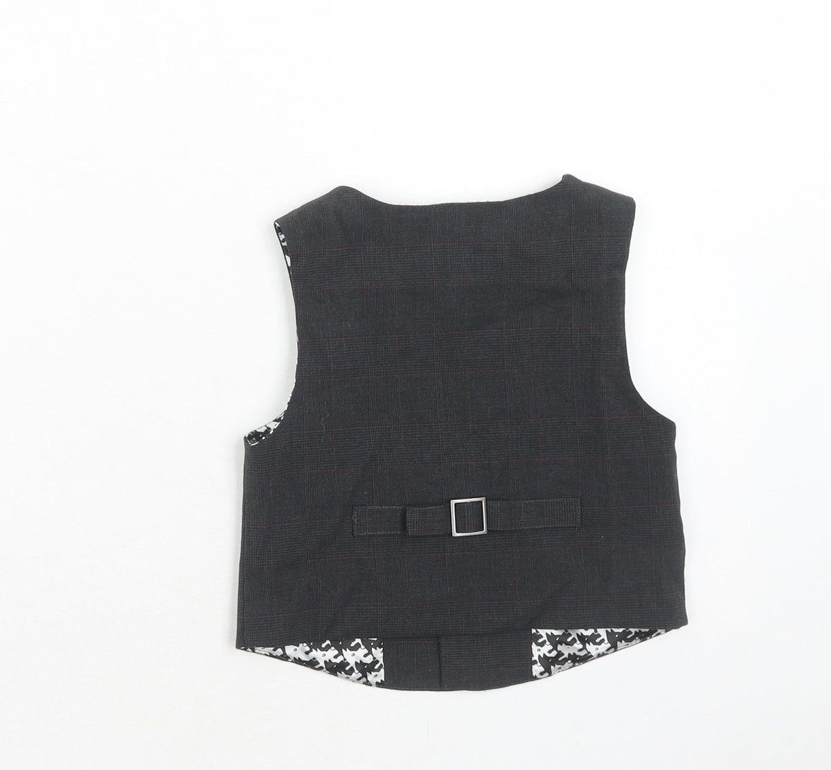 Back view of Autograph boys’ grey check jacket waistcoat, size 3-4, years button