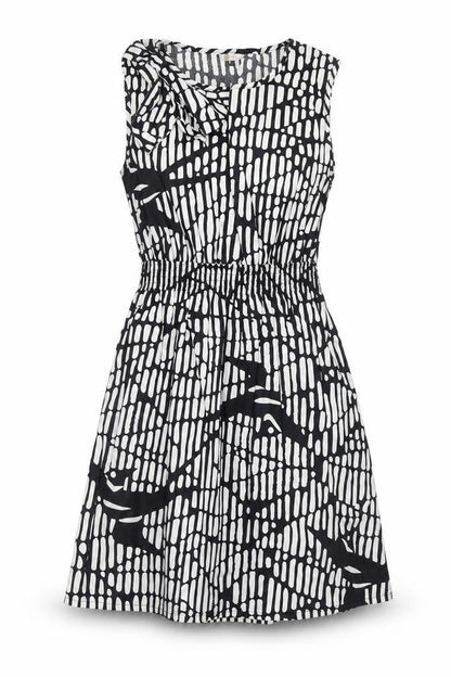 159.MA Womens Black Geometric Cotton Fit & Flare Size M V-Neck Pullover