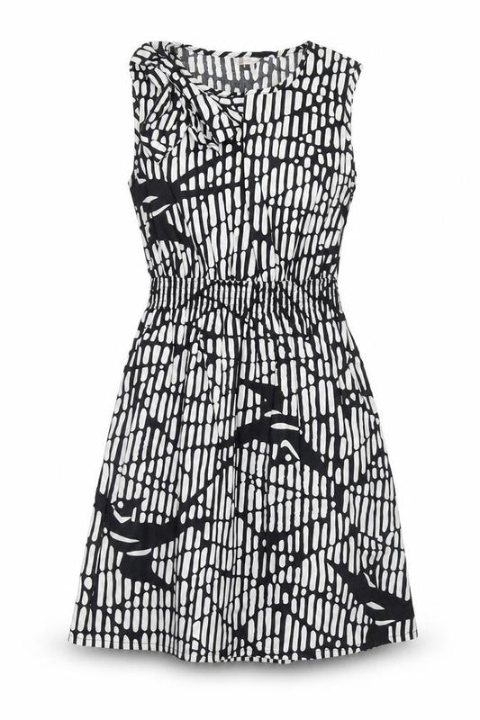 159.MA Womens Black Geometric Cotton Fit & Flare Size M V-Neck Pullover