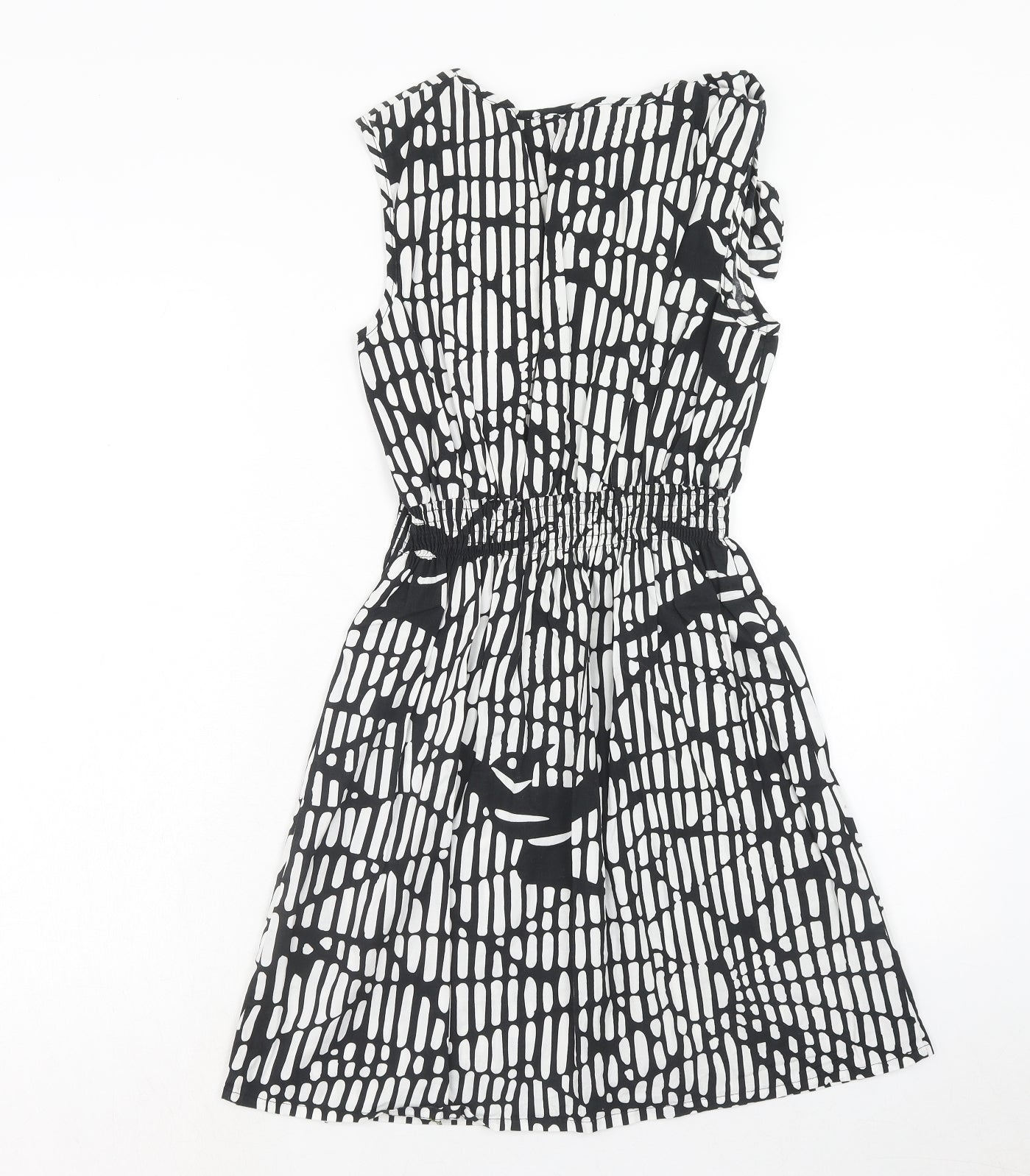 159.MA Womens Black Geometric Cotton Fit & Flare Size M V-Neck Pullover