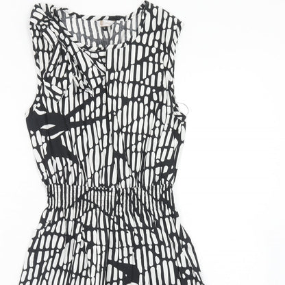 159.MA Womens Black Geometric Cotton Fit & Flare Size M V-Neck Pullover