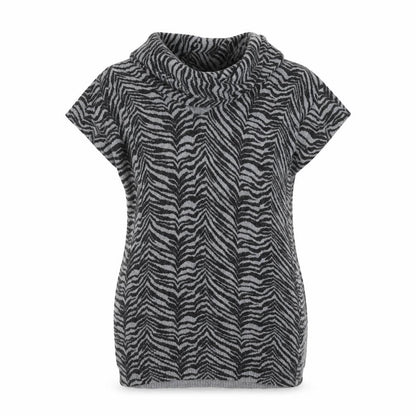 Initiail Womens Grey Roll Neck Animal Print Nylon Pullover Jumper Size M