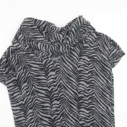 Initiail Womens Grey Roll Neck Animal Print Nylon Pullover Jumper Size M