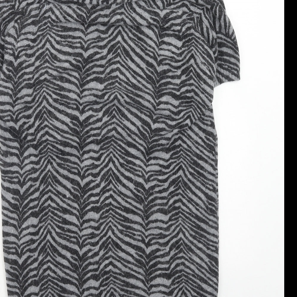 Initiail Womens Grey Roll Neck Animal Print Nylon Pullover Jumper Size M