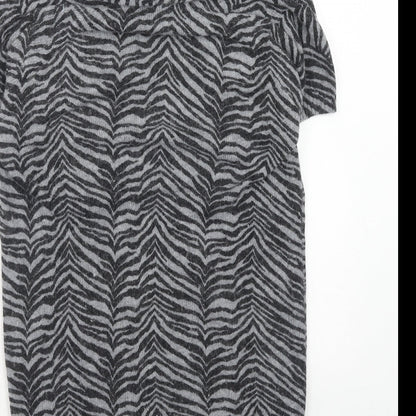 Initiail Womens Grey Roll Neck Animal Print Nylon Pullover Jumper Size M