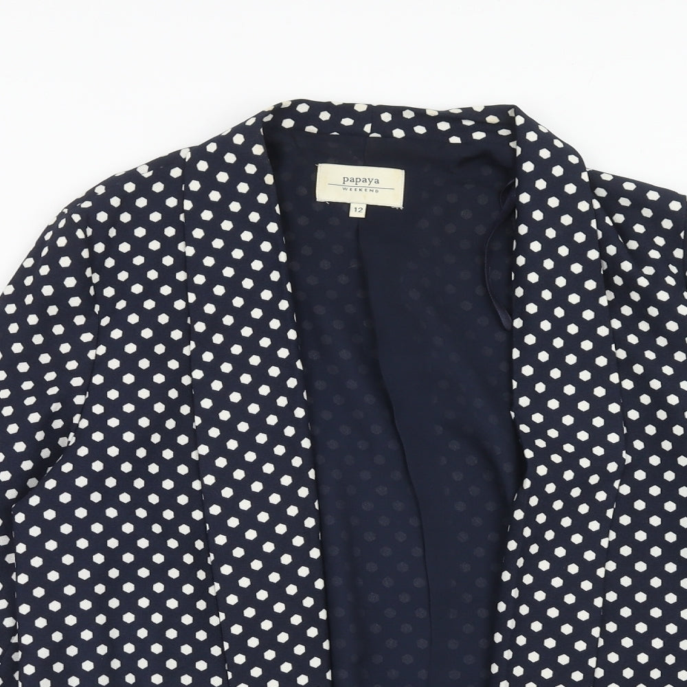 Papaya Womens Blue Geometric Polyester Jacket Blazer Size 12 - Open