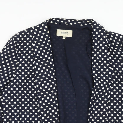 Papaya Womens Blue Geometric Polyester Jacket Blazer Size 12 - Open