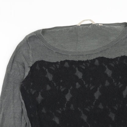 Gracia Womens Grey Boat Neck Polyester Pullover Jumper Size M - Lace Front