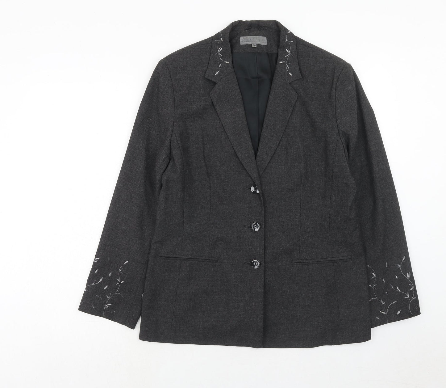 Outline Womens Grey Polyester Jacket Blazer Size 16 - Embroidered Floral Detail