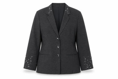 Outline Womens Grey Polyester Jacket Blazer Size 16 - Embroidered Floral Detail