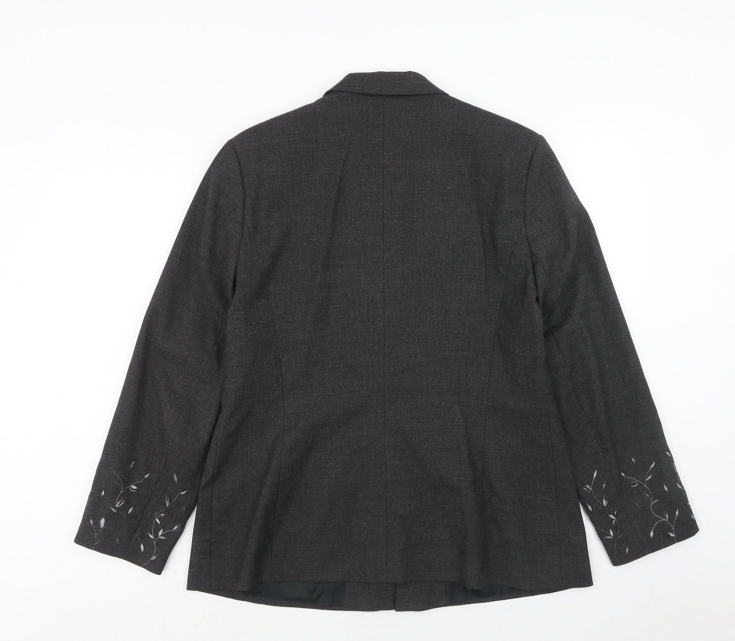 Outline Womens Grey Polyester Jacket Blazer Size 16 - Embroidered Floral Detail