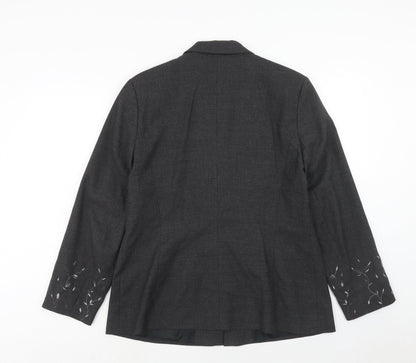 Outline Womens Grey Polyester Jacket Blazer Size 16 - Embroidered Floral Detail