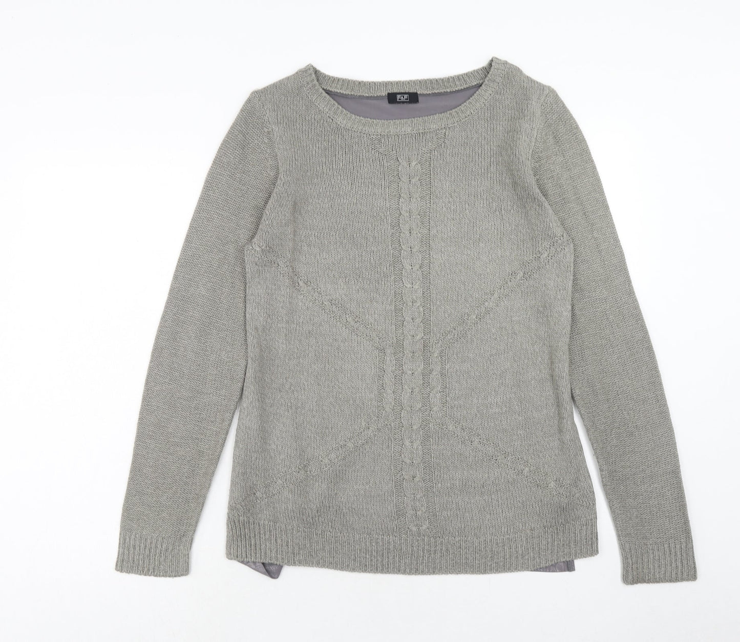 F&F Womens Grey Round Neck Acrylic Pullover Jumper Size 10