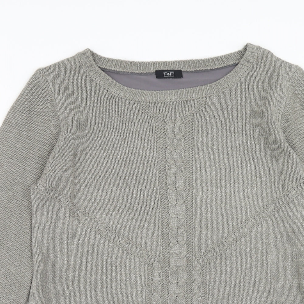 F&F Womens Grey Round Neck Acrylic Pullover Jumper Size 10