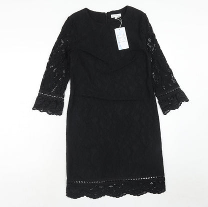 Warehouse Womens Black Cotton A-Line Size 6 Round Neck Zip