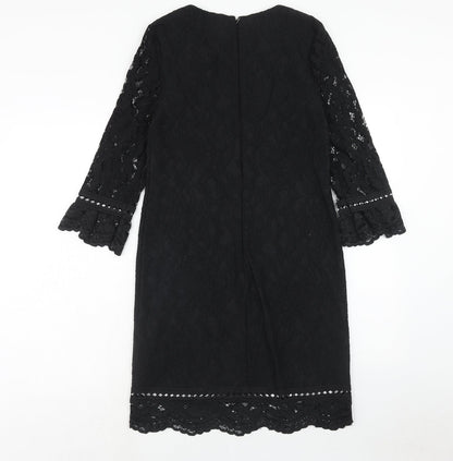 Warehouse Womens Black Cotton A-Line Size 6 Round Neck Zip