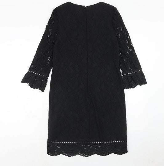 Warehouse Womens Black Cotton A-Line Size 6 Round Neck Zip
