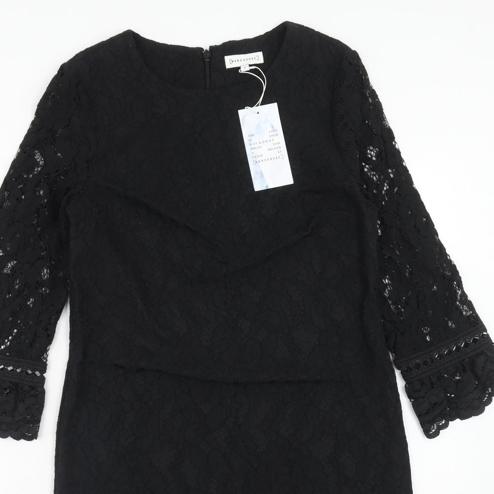 Warehouse Womens Black Cotton A-Line Size 6 Round Neck Zip