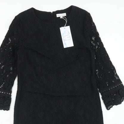 Warehouse Womens Black Cotton A-Line Size 6 Round Neck Zip