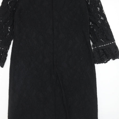 Warehouse Womens Black Cotton A-Line Size 6 Round Neck Zip