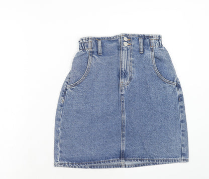 Mango Womens Blue Cotton A-Line Skirt Size S Zip