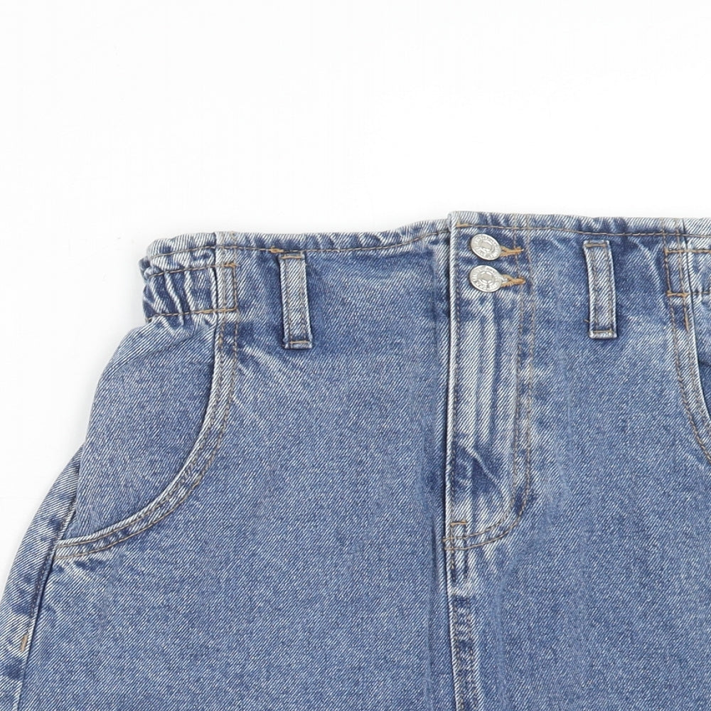 Mango Womens Blue Cotton A-Line Skirt Size S Zip