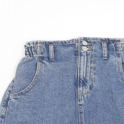 Mango Womens Blue Cotton A-Line Skirt Size S Zip