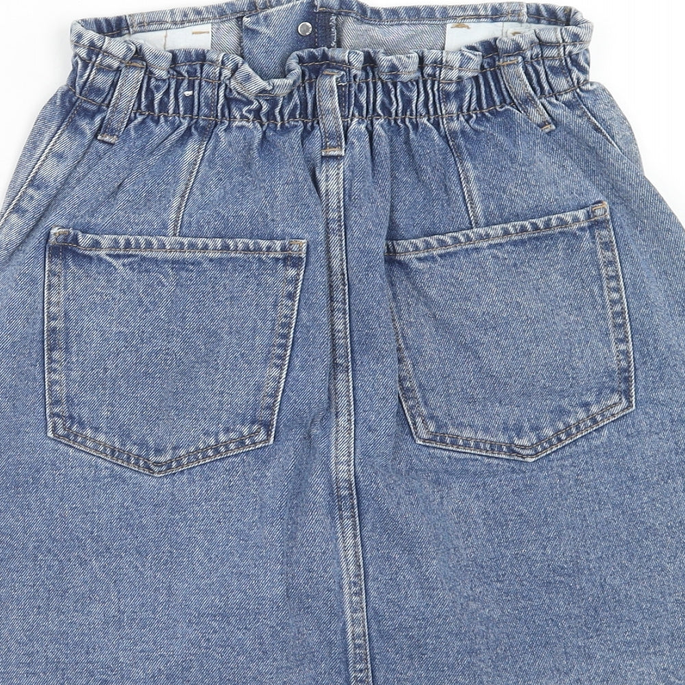 Mango Womens Blue Cotton A-Line Skirt Size S Zip