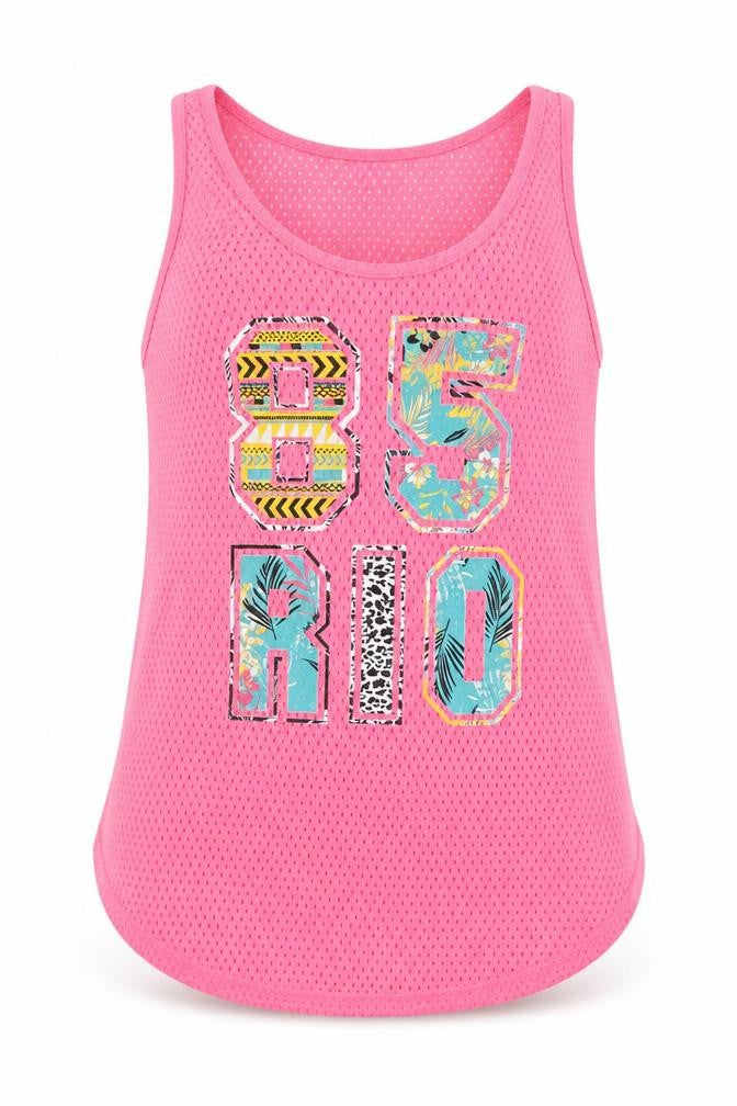 Young Dimension Girls Pink Polyester Basic Tank Size 12-13 Years Round Neck Pullover