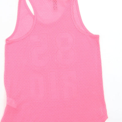 Young Dimension Girls Pink Polyester Basic Tank Size 12-13 Years Round Neck Pullover