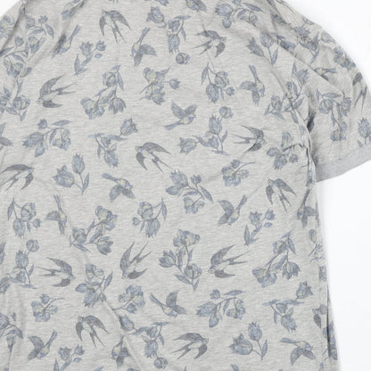 Cedar Wood State Mens Grey Floral Cotton Polo Size L Collared Button - Bird Pattern
