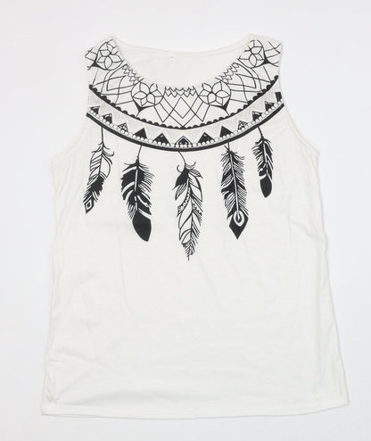 Preworn Womens White Geometric Polyester Basic Blouse Size S Boat Neck - Dream Catcher