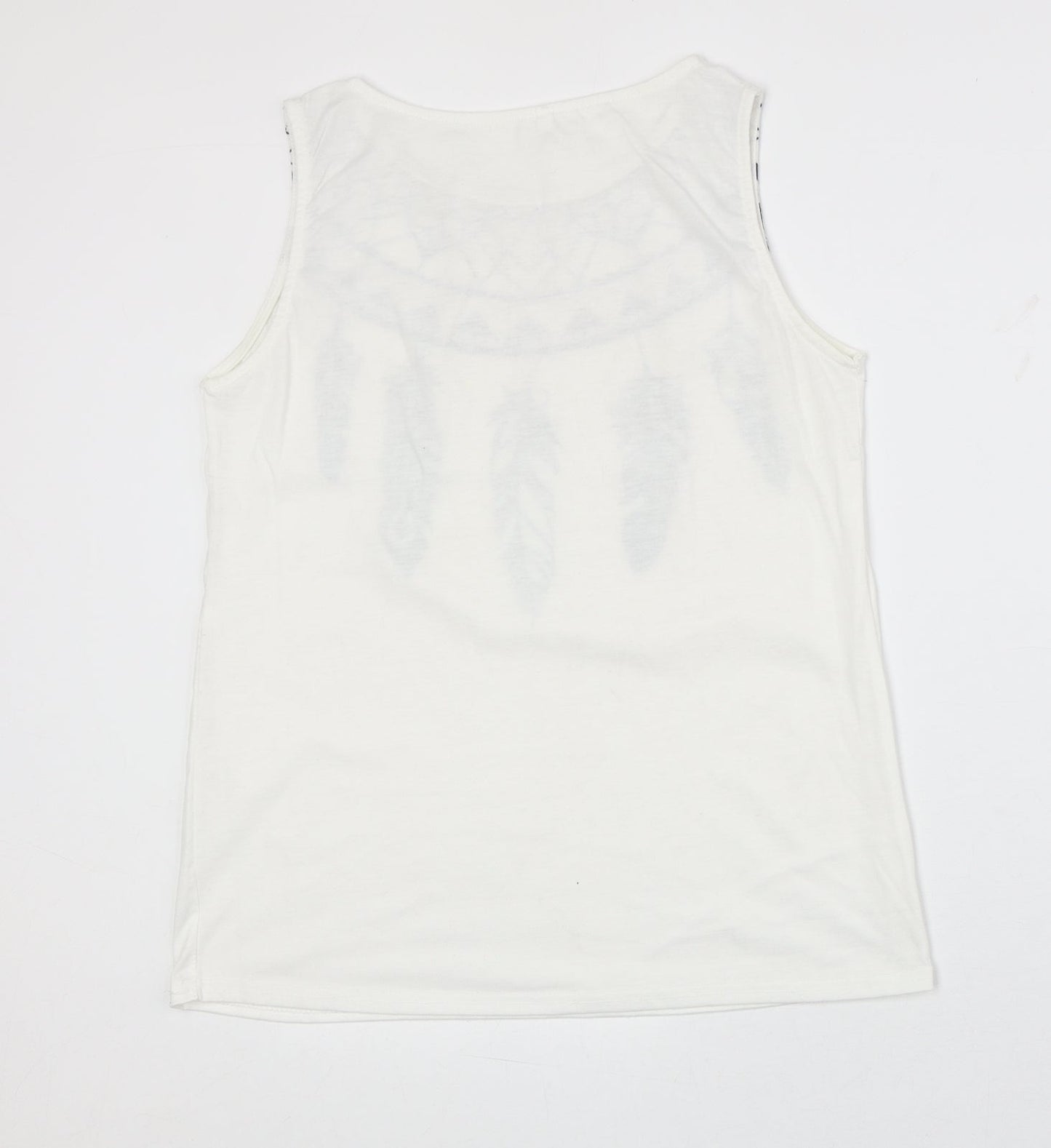 Preworn Womens White Geometric Polyester Basic Blouse Size S Boat Neck - Dream Catcher