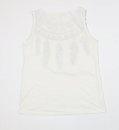 Preworn Womens White Geometric Polyester Basic Blouse Size S Boat Neck - Dream Catcher