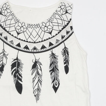 Preworn Womens White Geometric Polyester Basic Blouse Size S Boat Neck - Dream Catcher