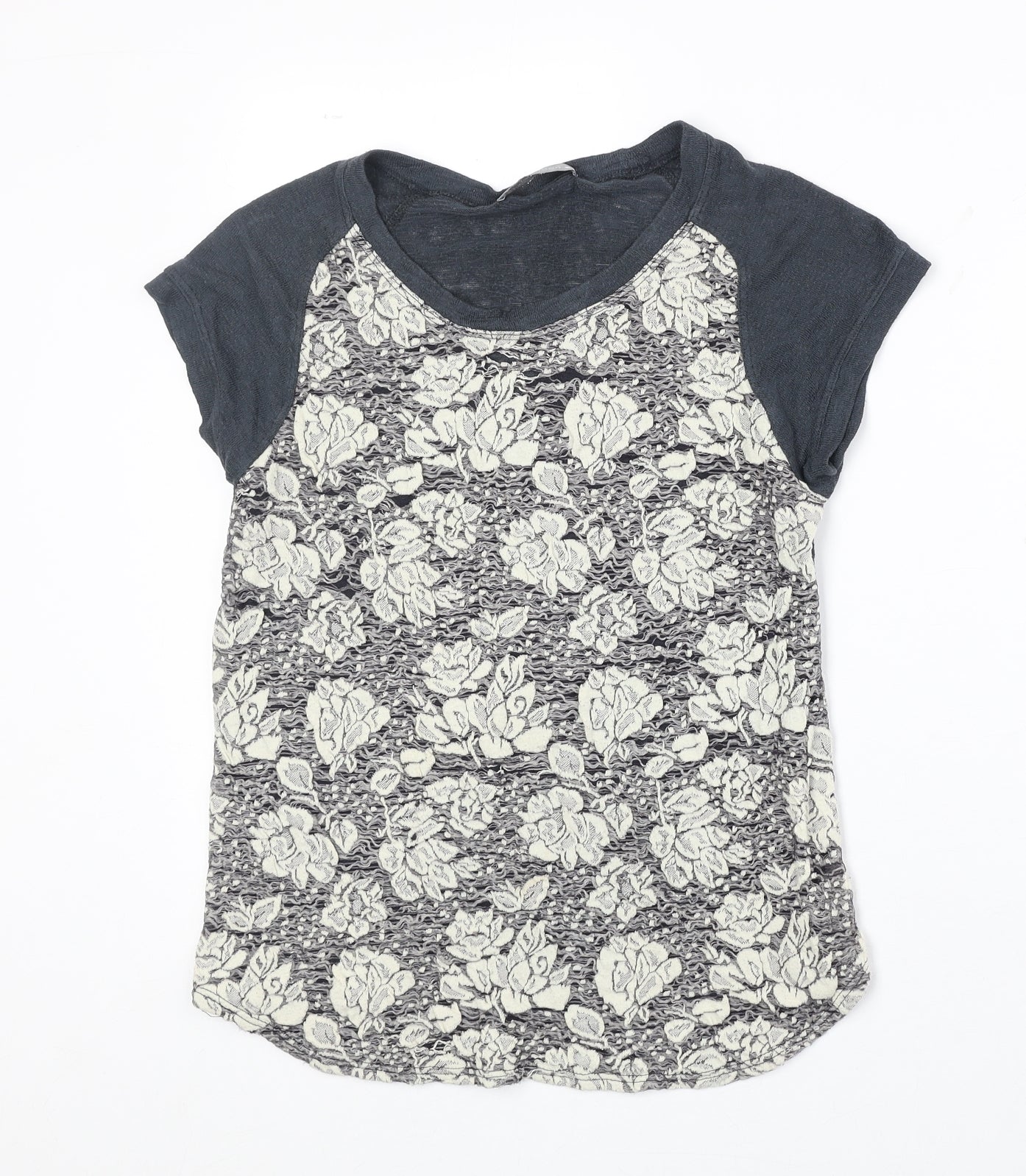 Olivia Moon Womens Grey Floral Viscose Basic T-Shirt Size S Boat Neck