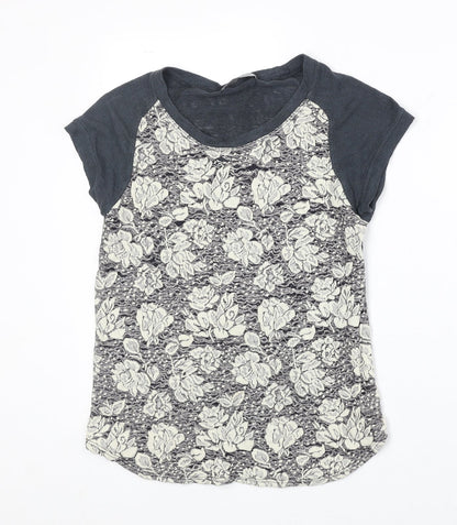 Olivia Moon Womens Grey Floral Viscose Basic T-Shirt Size S Boat Neck