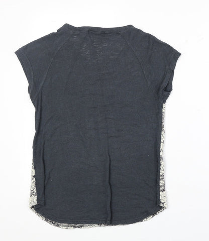 Olivia Moon Womens Grey Floral Viscose Basic T-Shirt Size S Boat Neck