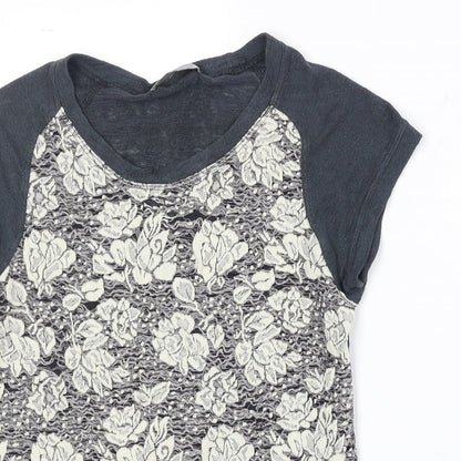 Olivia Moon Womens Grey Floral Viscose Basic T-Shirt Size S Boat Neck
