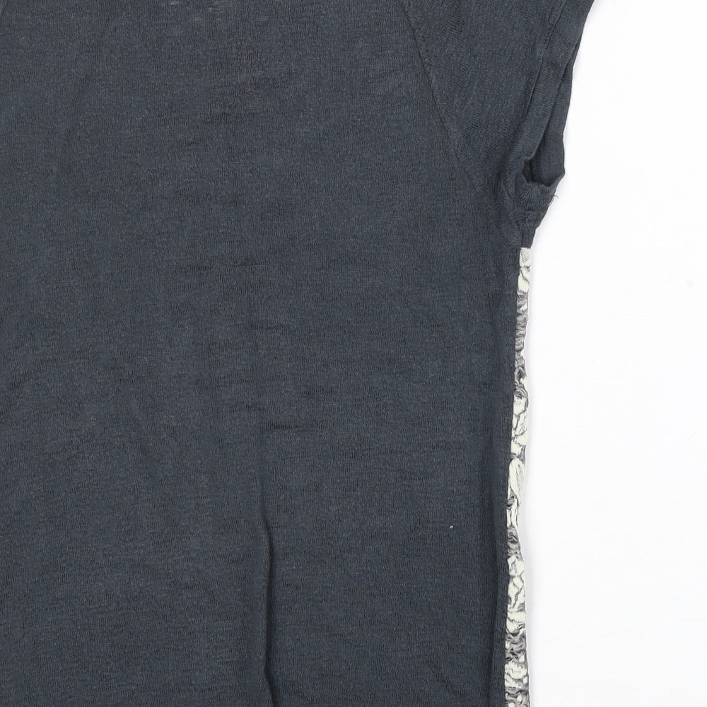 Olivia Moon Womens Grey Floral Viscose Basic T-Shirt Size S Boat Neck